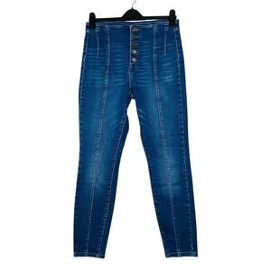 Blank NYC Women's 30 Blue Jeans Medium Wash Whiskered Panel Skinny Button Fly C